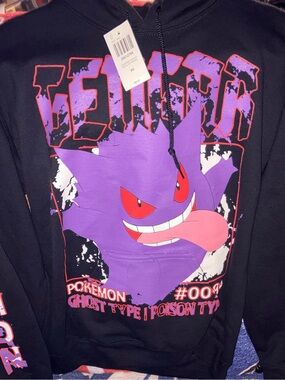 BNWT Unisex XS Nintendo Pokemon Gengar Black & Purple Hoodie Sweatshirt